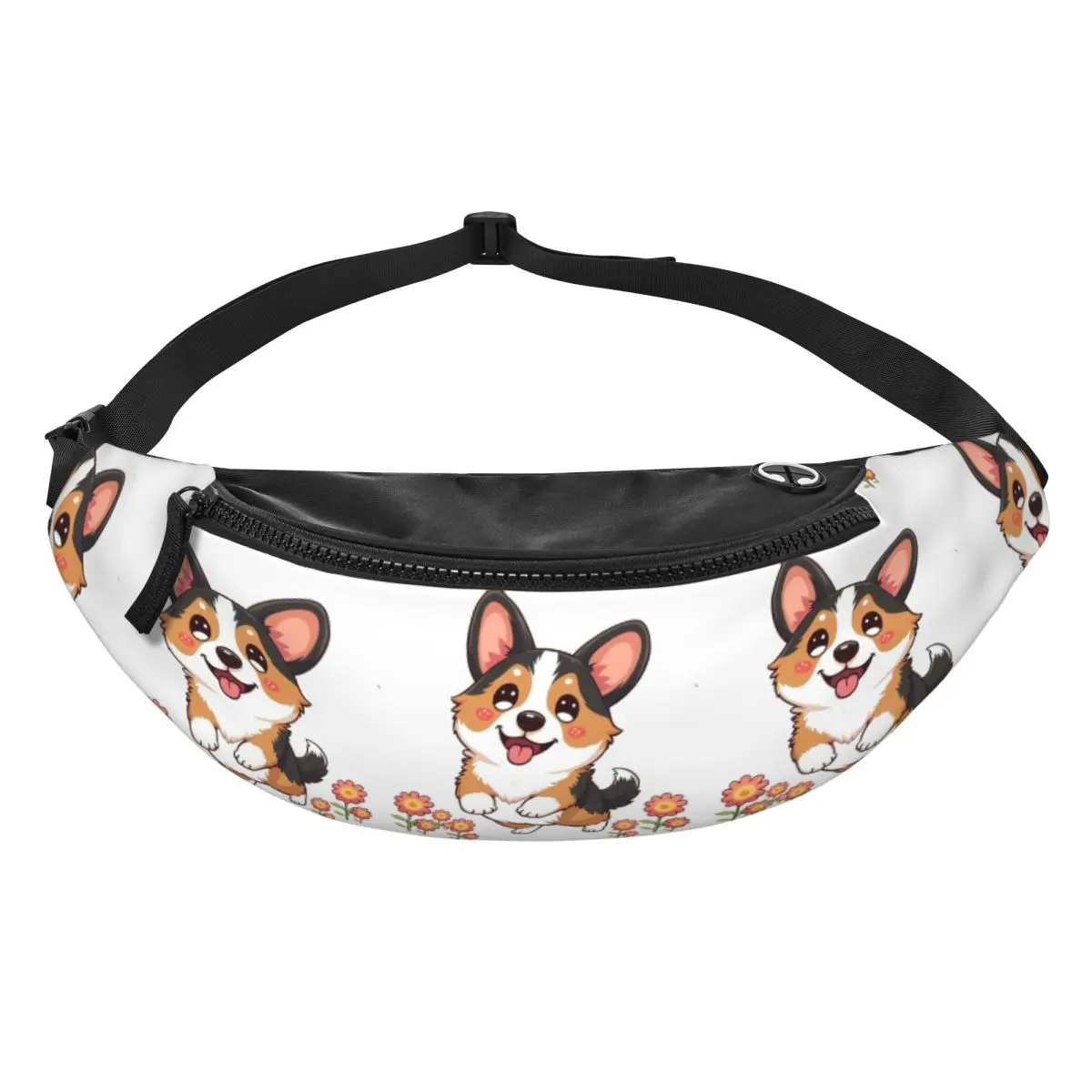 

Kawaii Tricolor Corgi In The Garden Fanny Pack Men Women Crossbody Adjustable Waist Bag Travel Running Phone Pouch