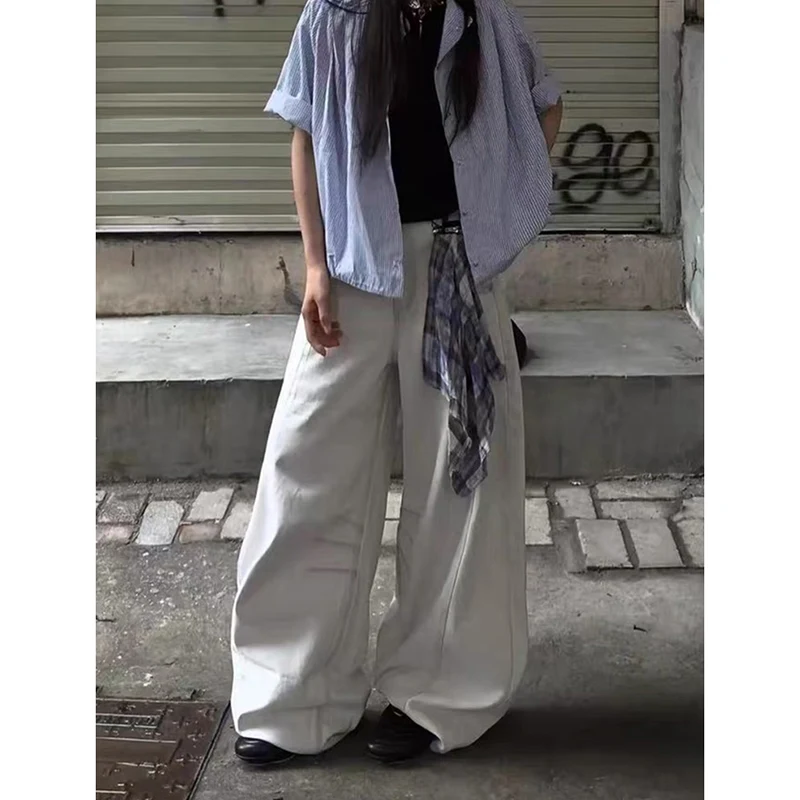 Y2K Amerikaanse Vintage jaren 2000 Stijl Hoge Taille Witte Jeans Broek 2025 Herfst Dames Baggy Wijde Pijpen Denim Broek Vrouwelijke Kleding