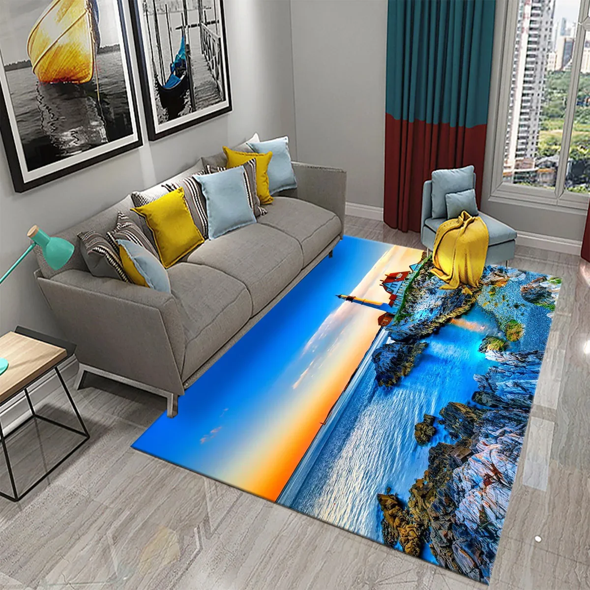 3D Seaside Lighthouse Carpet Welcome Doormat Kitchen Bathroom Non-slip Rugs Living Room Bedroom Modern Home Decoration Carpet