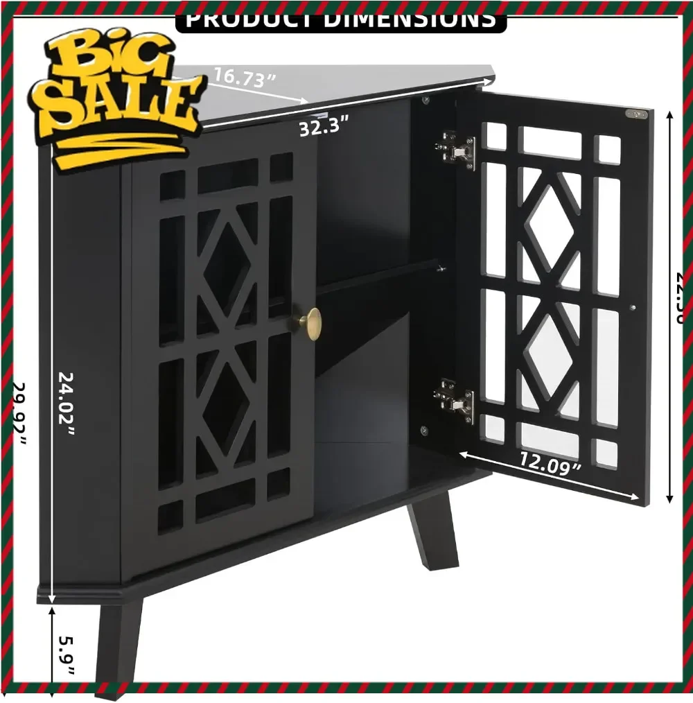 

Hot salesCorner Shelf Cabinet with 2 Doors, 2-Tier Storage Organizer for Living Room & Bathroom