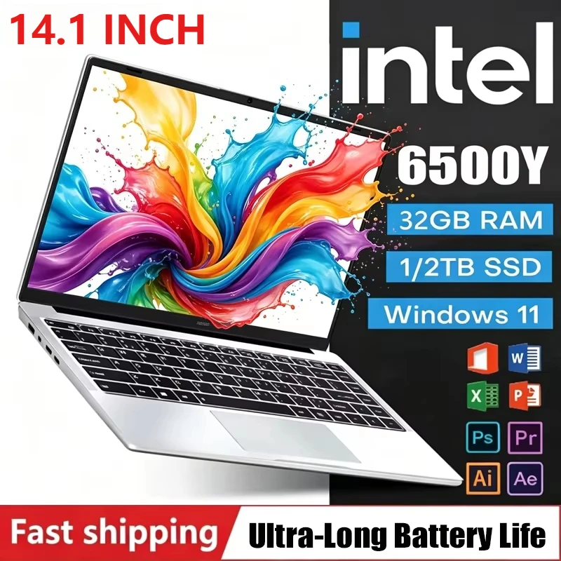 Notebook 14.1 Inch Laptop Windows 11 Intel 6500Y IPS DDR3 1920*1080 16GB RAM 256GB 512GB SSD Windows Cheap Portable computer