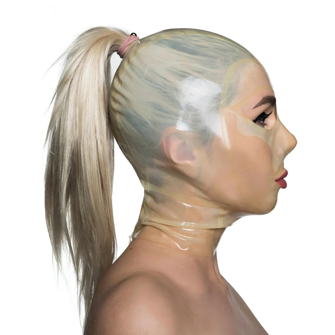 Handmade Latex Hood Rubber Mask with Top Pigtails Hole Opened (no hair) RLM309