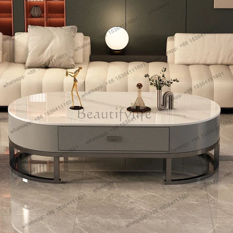 LSOval Organizer Drawer Coffee Table With Storage Trendy Glam Nordic Coffee Table Modern Minimalist Table Basse Home Furniture