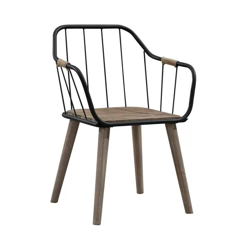 #Modern Simple Metal Home Dining Sofa Chair Set Iron Wood Armchair For Restaurant Home Bar Bedroom Balcony Leisure Villa