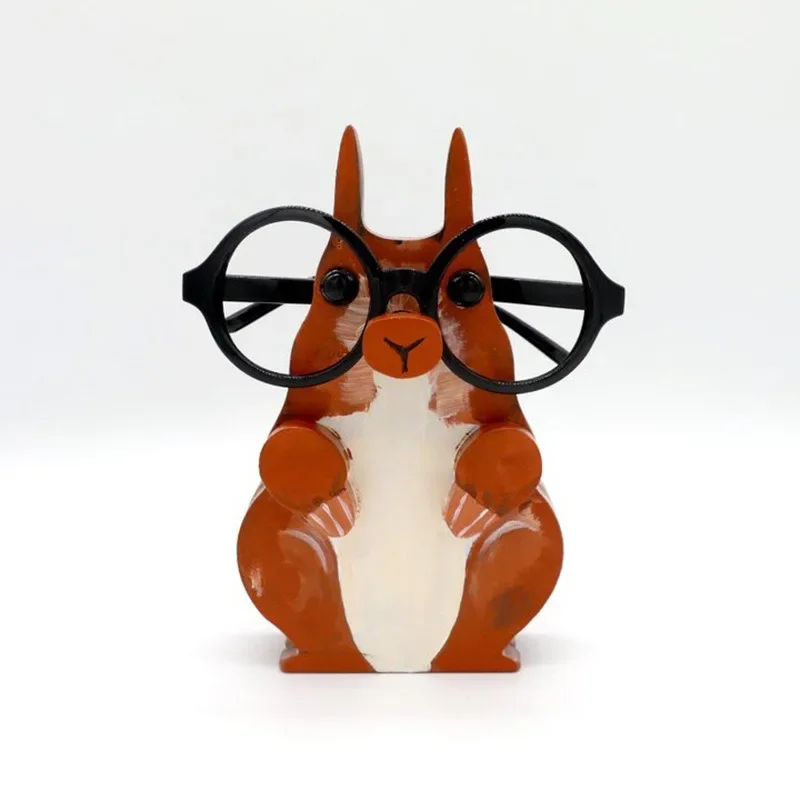 2023 New Wooden Animal Glasses Frame Desktop Crafts Decoration Office Desktop Storage Decoration Cartoon Cute Home Accessories