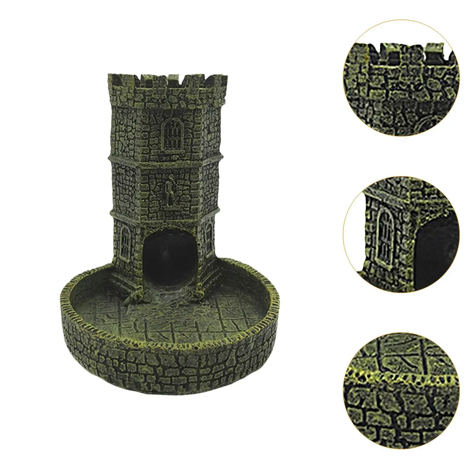 Torre de dados de castelo com bandeja, escultura em parede, bandeja de rolamento, decoração de mesa, resina, aleatória, jogo de roleplaying para presente