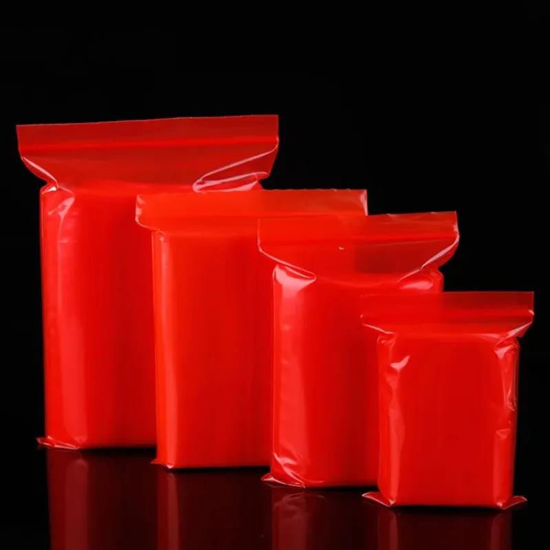 

100PCS PE Red Plastic Resealable Packaging Bag DIY Jewelry Snack Tea Powder Coffee Office Supplies Party Gift Storage Pouches
