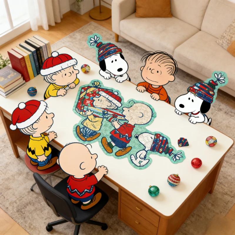 

Высококачественный деревянный пазл «Снупи: Веселое распаковывание» (Peanuts), аниме-мультфильм, праздничный узор, развивающая игра, декор для дома и стен