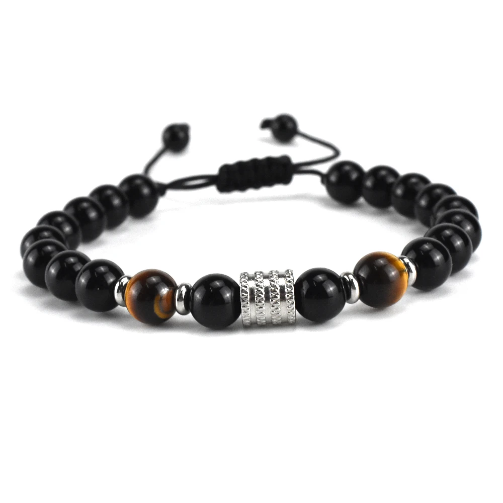 Natural Black Obsidian Tiger Eye Beads Bracelets For Men Women Adjustable Braided Bracelet Couple Jewelry Gift Pulsera Hombre