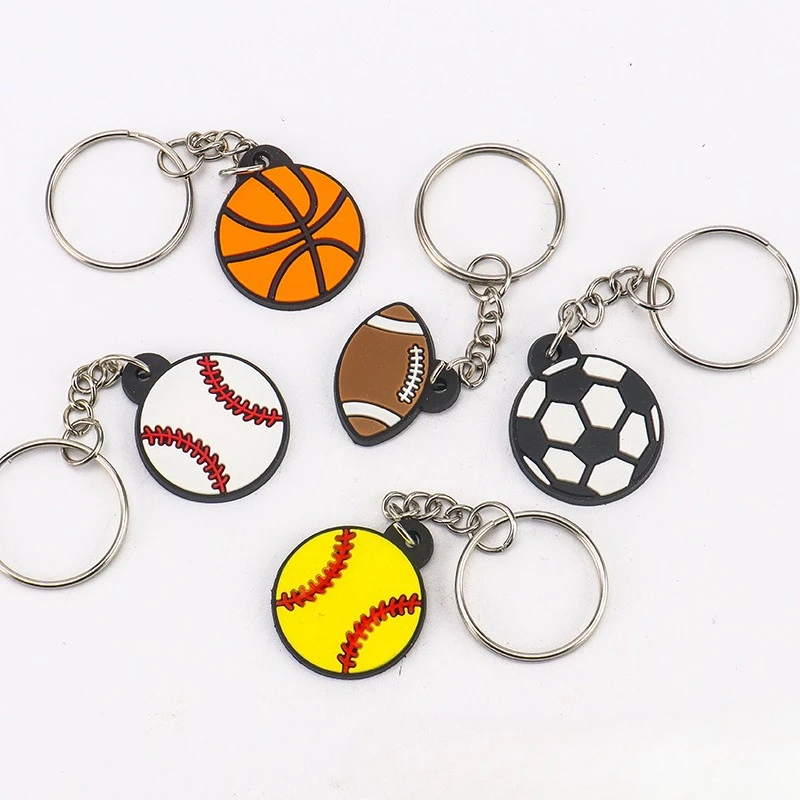 Soft PVC Sports Ball Keychain Basketball Football Baseball Rugby Softball Charms Backpack Pendant Kids Sport Gift Key chains