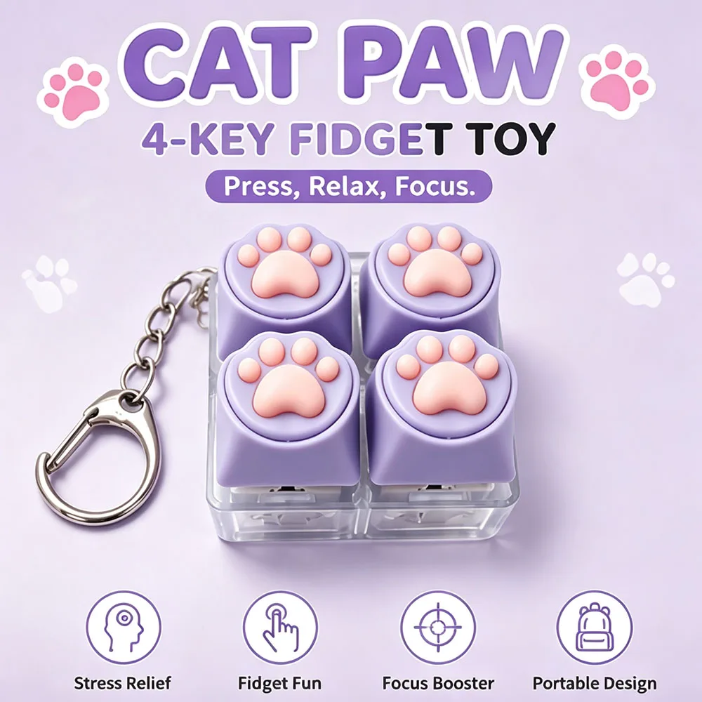 ASMR Tactile Feedback Prop Kawaii Cat Paw Silicone Keychain Mechanical Keyboard Aesthetic Desk Setup Gadget Novelty Party Favor