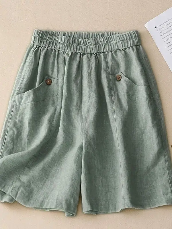 Loose Wide Leg Cotton Linen Shorts Women Summer Thin Style Comfortable Slimming Commute Casual Elastic Waist Five-Point Pants