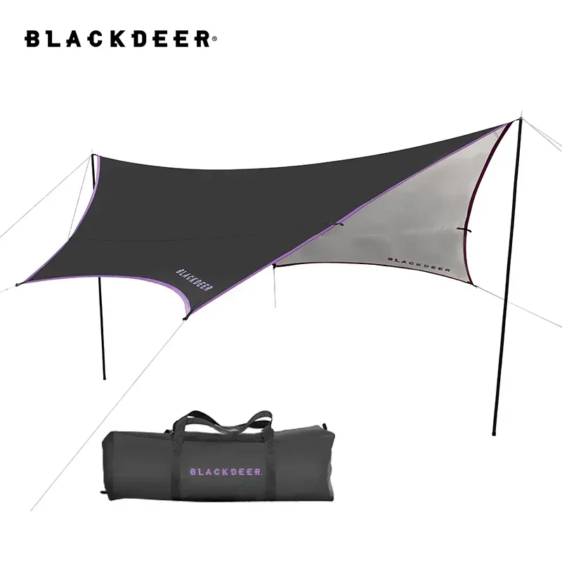 

BLACK-DEER Camping Awning Vinyl Coated Silver Sky Curtain Tarp Anti-UV Windproof, Rainproof PU5000mm Iron Pole