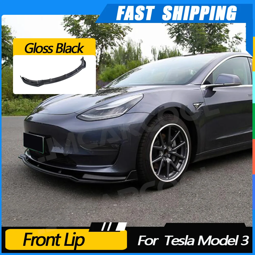 JMCARCOOL Gloss Matt Carbon Look Fiber Front Bumper Lip Splitters Spoiler Body Kits For Tesla Model 3 2018 2019 2020 Auto Parts
