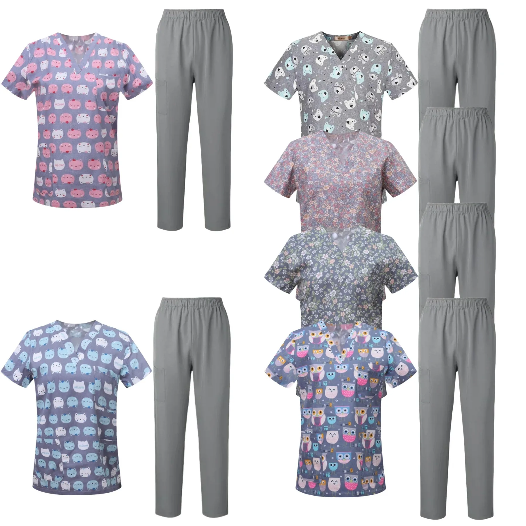 

Pet Shop Dustproof Clothes Unisex Scrub Top Animal Print Scrubs Blouse Medical Uniform Hospital Nurse Doctor Workwear Spa Shirts