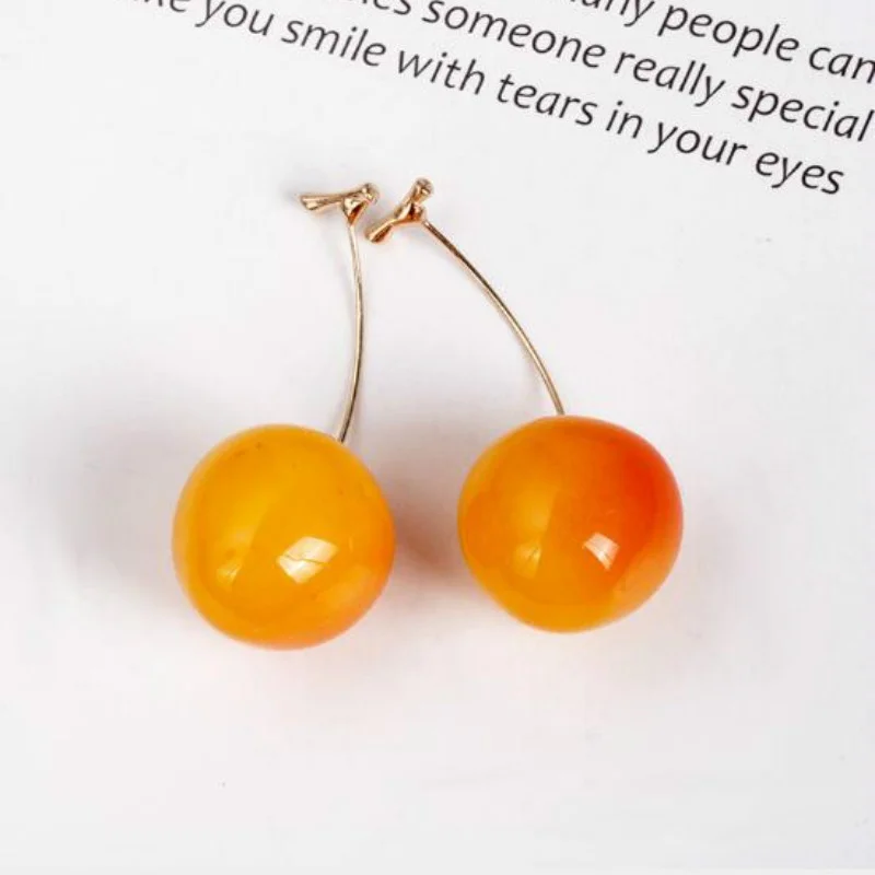 Korean Fashio Yellow Cherry Cute Personality Minimalist Cherry Earrings for Women Wedding Party Jewelry Gift Pendientes Mujer