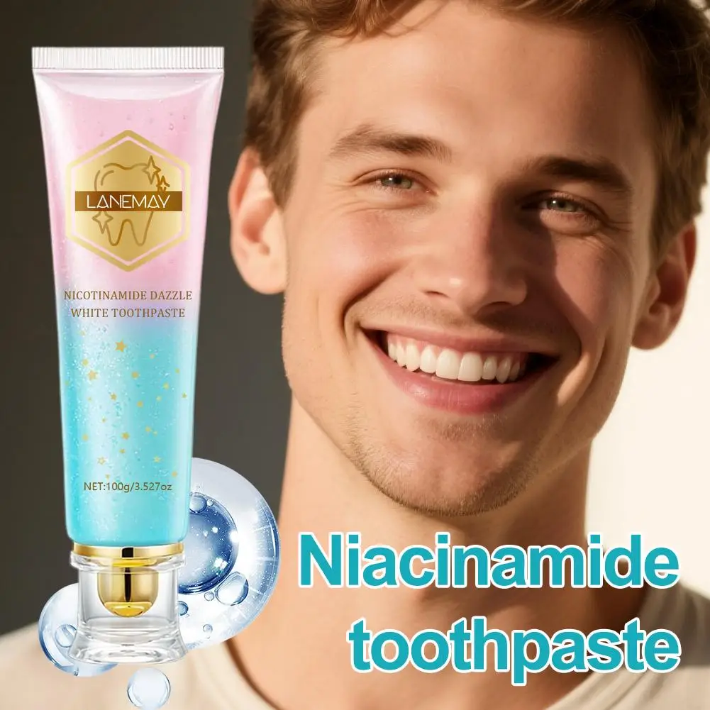 معجون أسنان مبيض النياسيناميد منعش للأسنان النظيفة للرجال والنساء معجون أسنان منعش للتنفس لإزالة بقع الأسنان R5G3