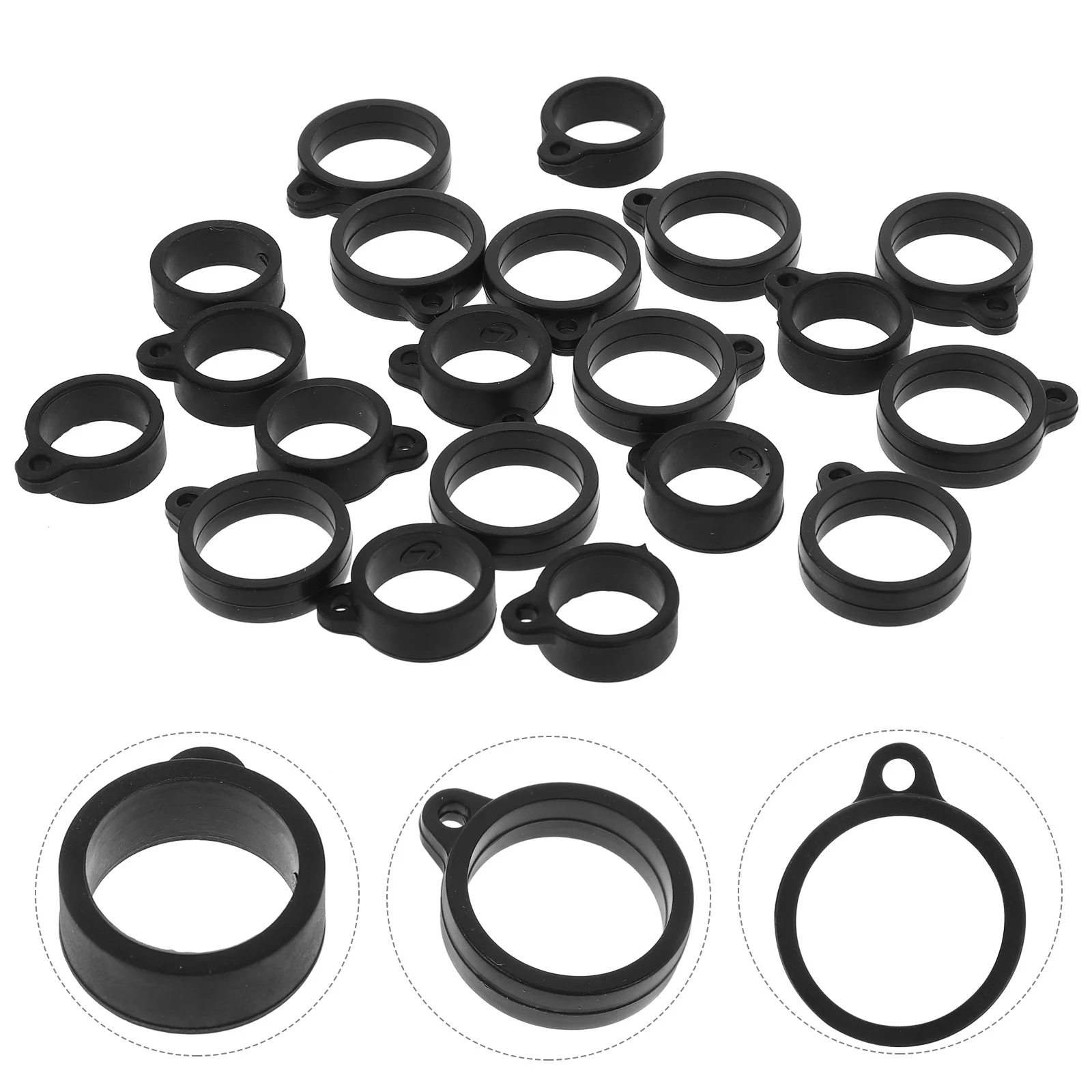 20 Pcs Lanyard Silicone Hanging Ring Black 16mm 20mm Lanyards Anti-lost Finger Gadget Small Tools Belongings Rings