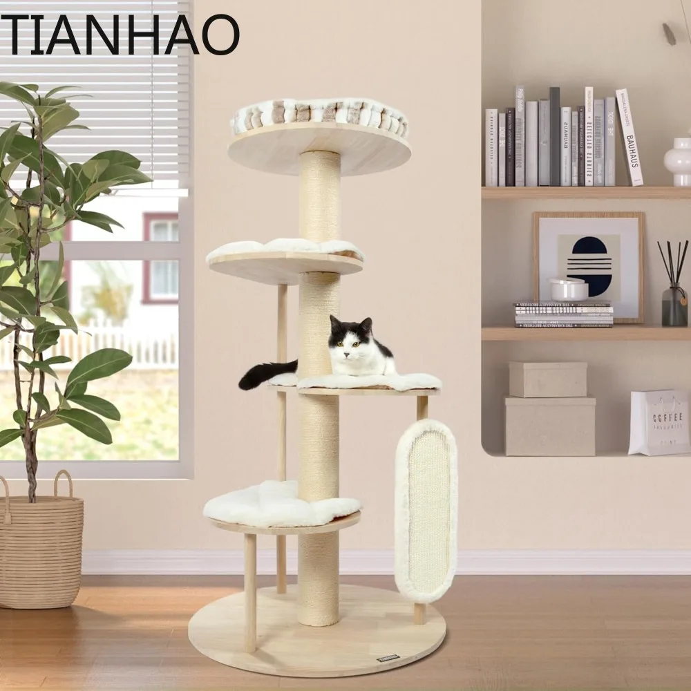 Tall Modern Cat Tree, 53'' Cat Tower, Cat Tree for Indoor Cats Large Adult, Multi-Level Scratching Post with 3 Imitation