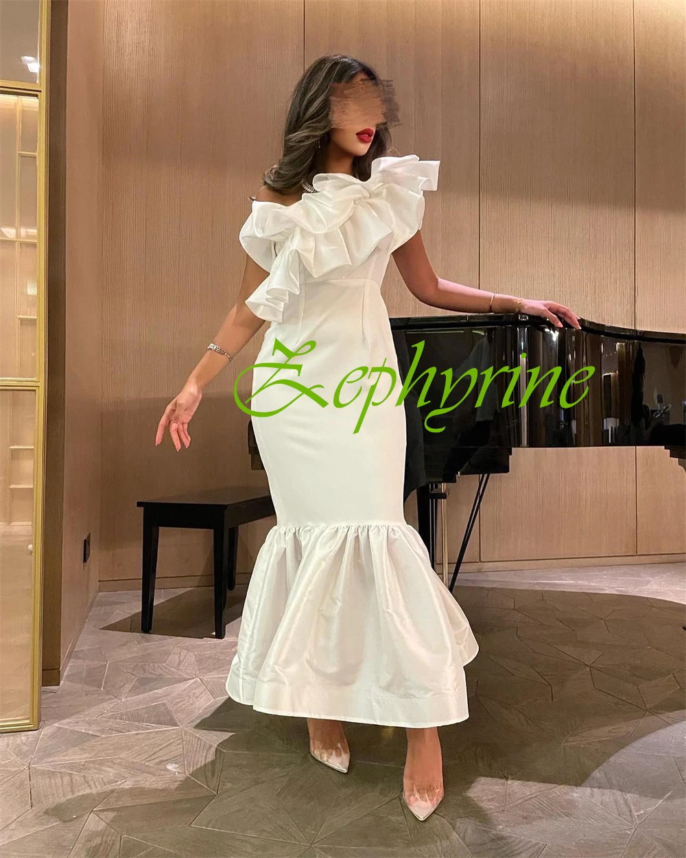 ที่กําหนดเองแขนกุด Mermaid JERSEY ชุดราตรีสีขาวอารมณ์ PARTY Dresses Elegant ชุดพิเศษ