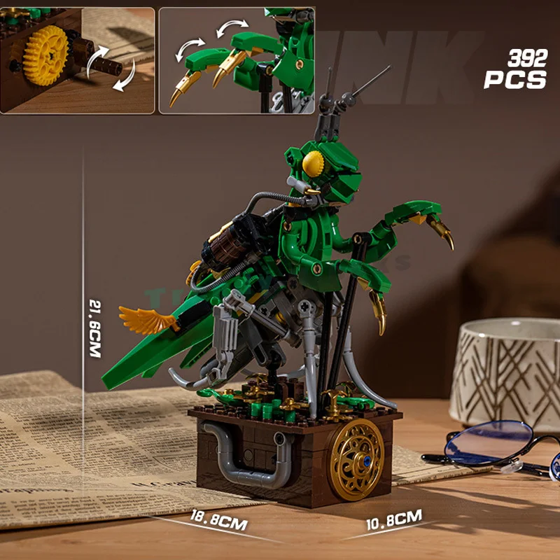 392PCS Creative Punk Machinery Mantis Building Blocks,Multi Joint Linked Insect Animal Desktop Ornament,DIY Toys Christmas Gifts