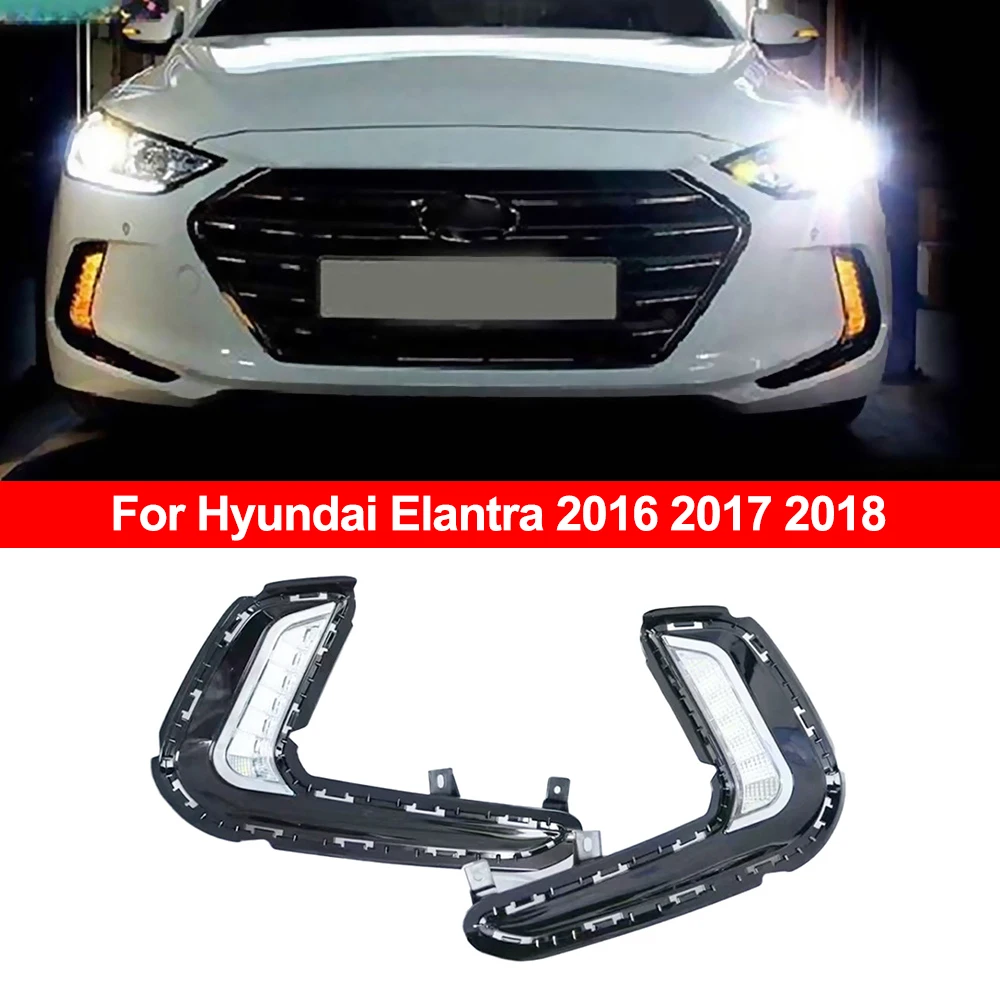 Фото Противотуманные фары для Hyundai Elantra 2016-2018: светодиодные ДХО, передние бамперные фары, дневные ходовые огни, указатели поворота, водонепроницаемые