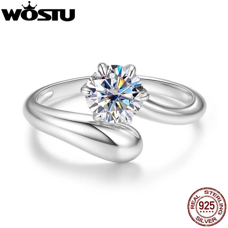 

WOSTU 1CT обручальное кольцо-пасьянс с муассанитом для женщин, серебро s925, широкое смелое массивное кольцо в форме капли, массивный подарок Anillo