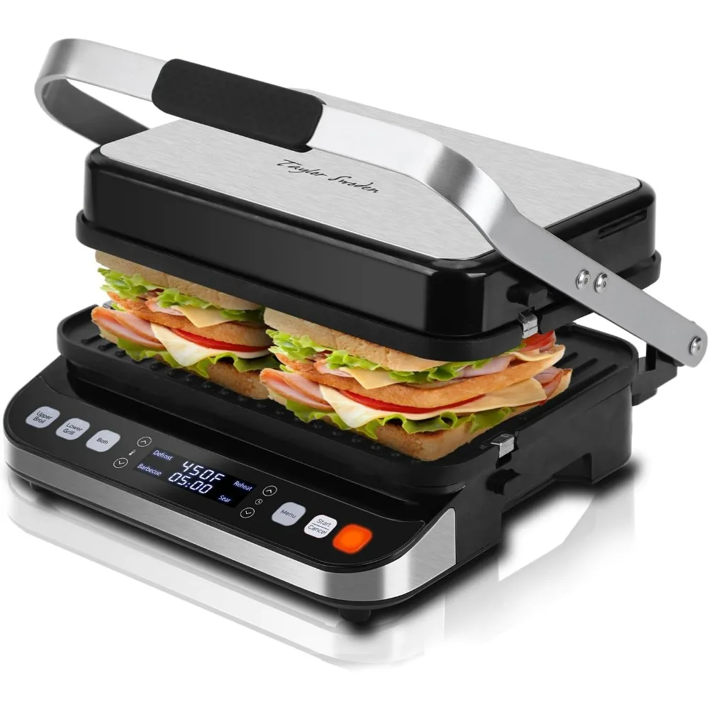 10 in 1 Panini Press Sandwich Maker, 1600W Electric Indoor Grill with Non-Stick Double Sided Plates, LED Touch Screen