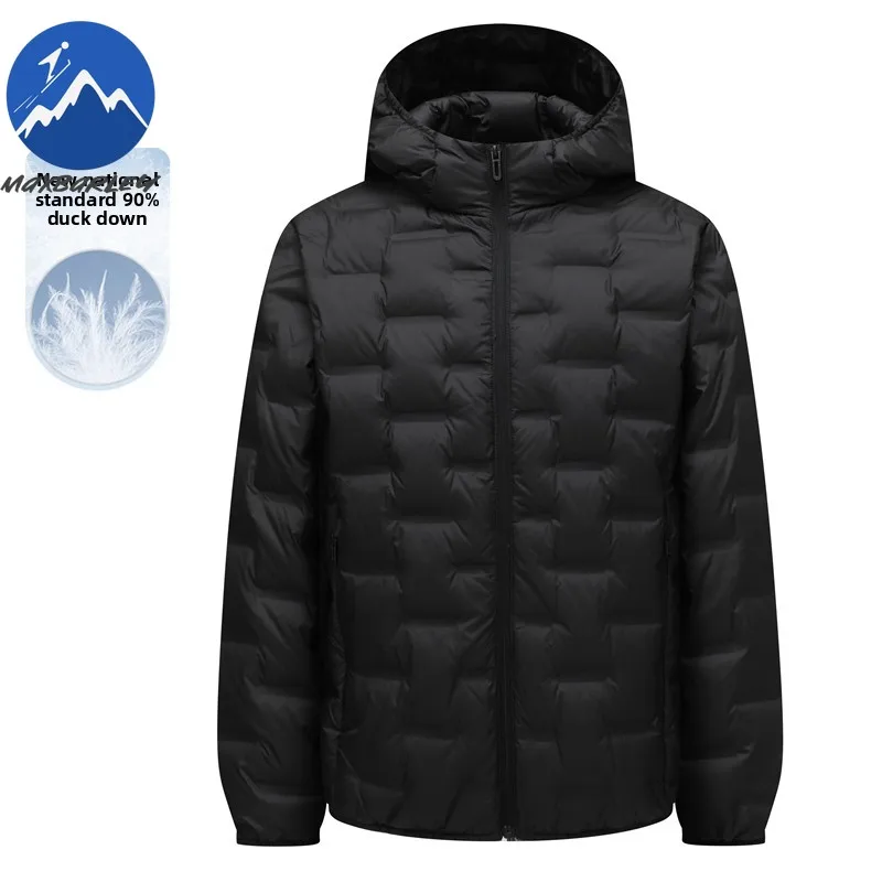 سترة Maxbarley الفاخرة للرجال قصيرة بغطاء للرأس للسفر في الهواء الطلق سترات دافئة خفيفة للغاية على الطراز الحضري معطف شتوي دافئ مريح