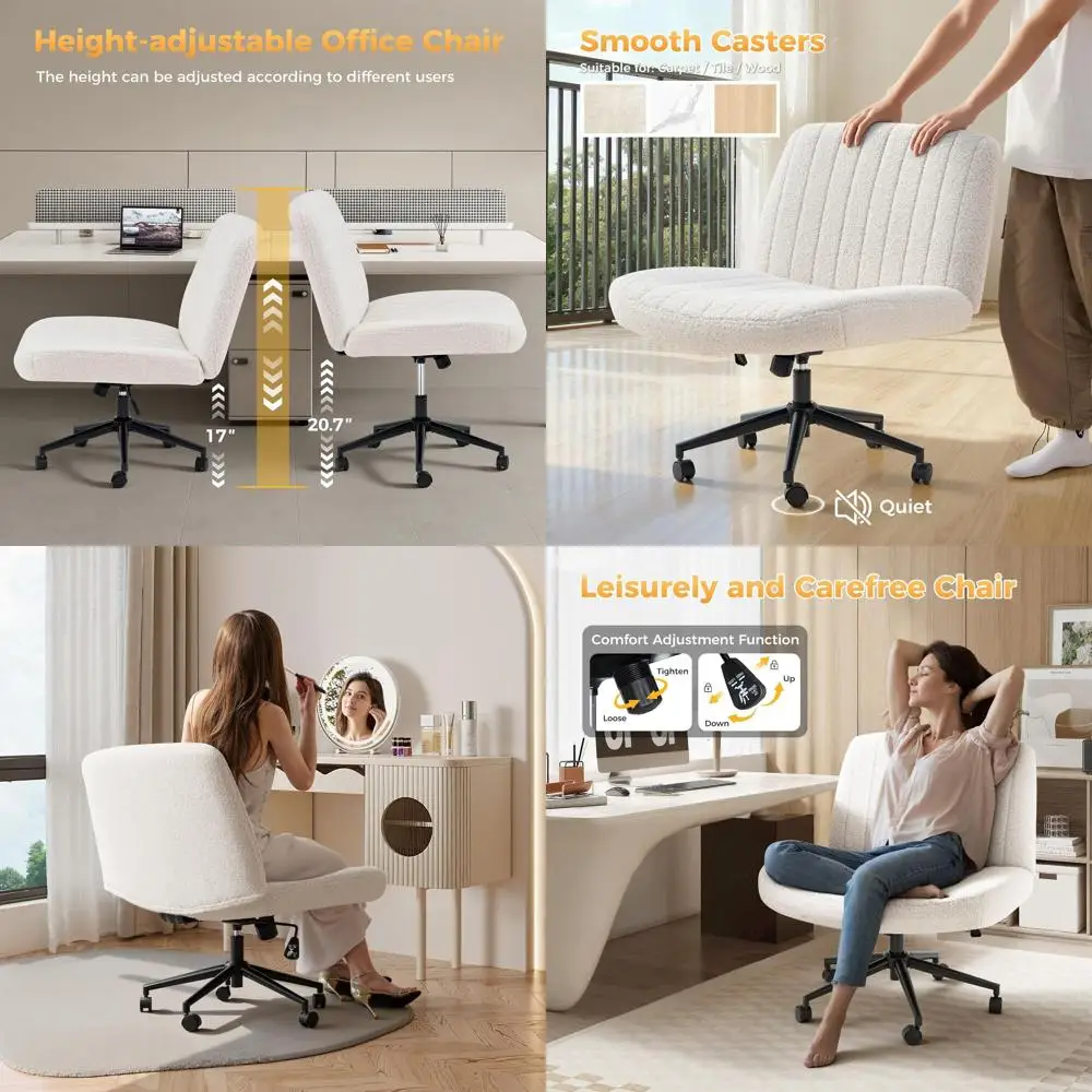 

Ergonomic Swivel Desk Chair without Arms, Adjustable Height for Home Office or Study, Comfortable Wheeled Vanity Seat