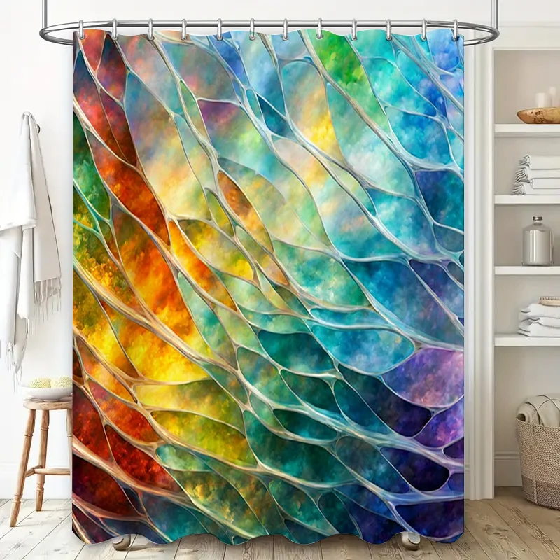 Multicolor Bath Shower Curtain Waterproof Rainbow Pattern Polyester Fabric Decorative Home Accessories
