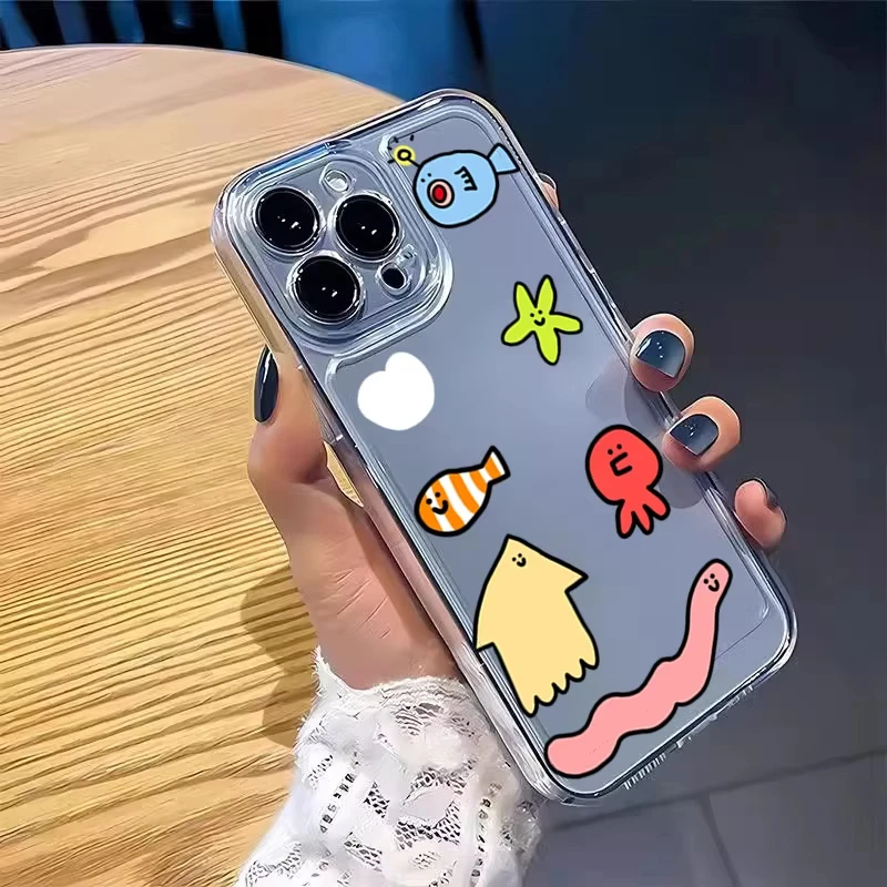 만화풍 바람 바다 생물 귀여운 아이폰 16 15 Pro Max 14 13 12 Mini 11 Pro Max 7 8 Plus XS XR X 투명 케이스