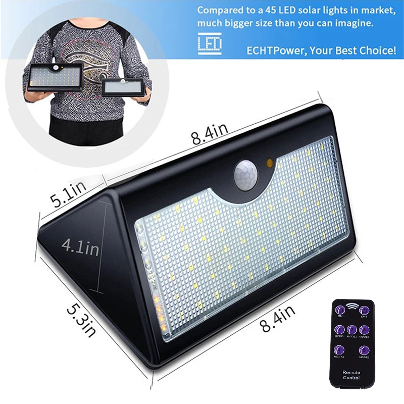 Imagem -02 - Holofotes Led Solares Super Brilhantes Sensor de Movimento à Prova Dágua ao ar Livre 60 Leds Lâmpada de Painel Solar para Jardim Garagem Modos de Iluminação