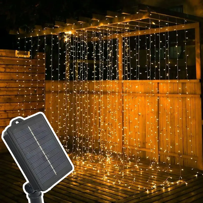 

Solar Curtain String Fairy Lights Solar Powered 8 Modes for Home Garden Patio Porch Backyard Wedding Party Christmas Decoration