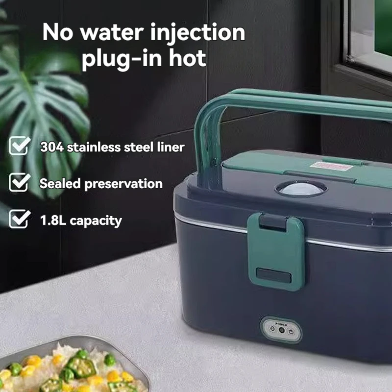 Fiambrera eléctrica de doble uso montada en coche para el hogar de 1,8 L, fiambrera con calefacción sin agua enchufable, artefacto de comida caliente