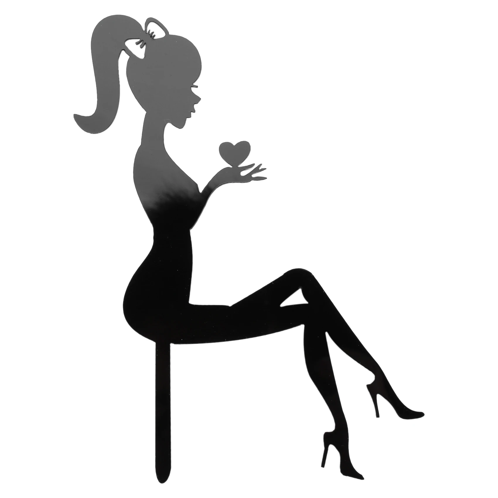 6PCS High Heels Woman Silhouette Pattern Girl Birthday Cake Decoration Cake Topper(Black)