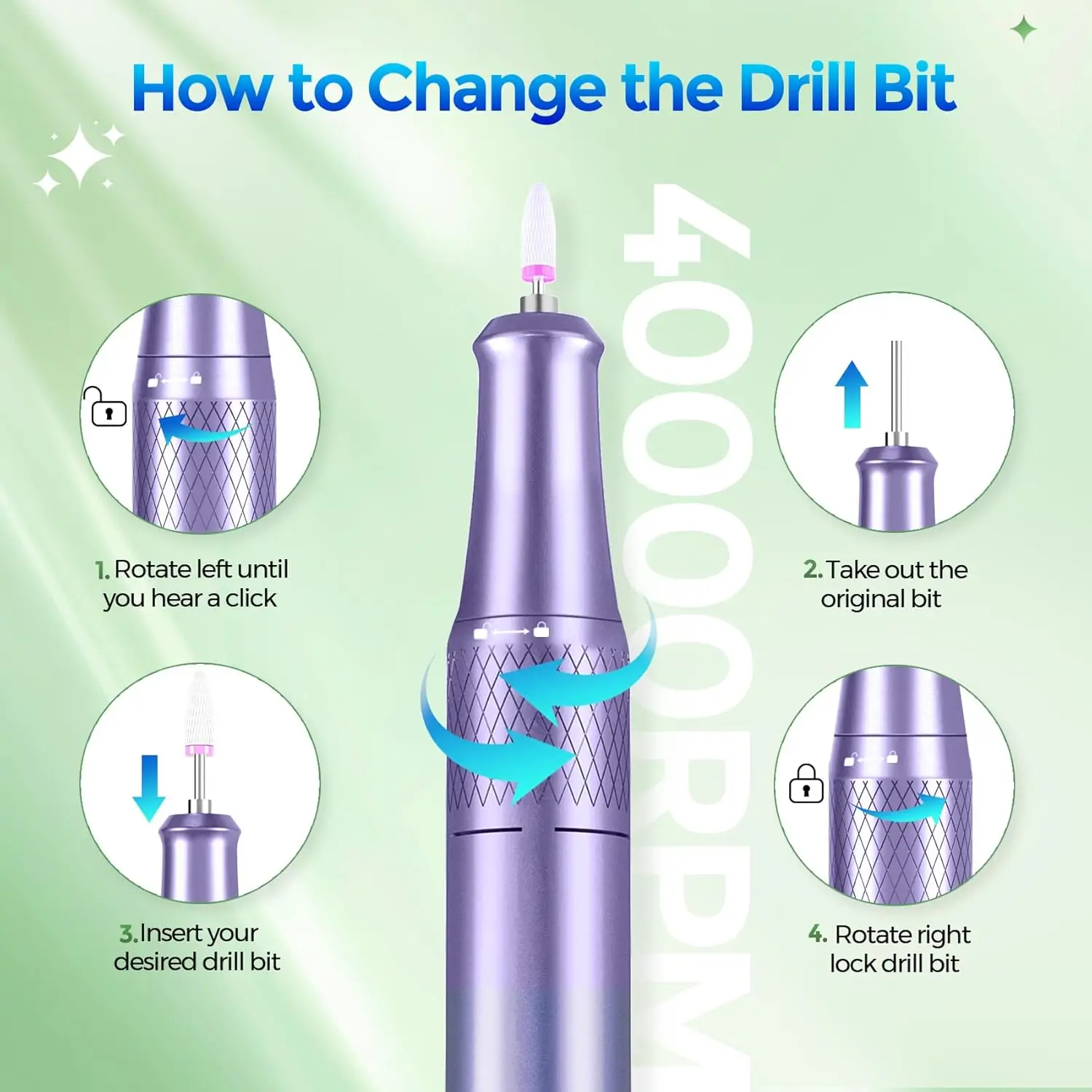 Professional Nail Drill Kit: 40000RPM Electric File with 12 Bits for Acrylic, Gel Polish Removal at Home or Salon