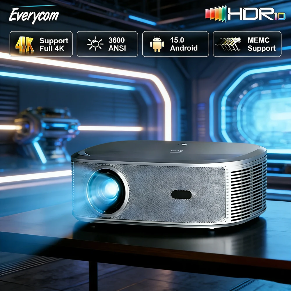 Projecteur Everycom HQ11W 3600 ANSI Android 15 Full HD 1080P avec décodage 4K et bruit ultra-faible de 15 dB pour cinéma maison