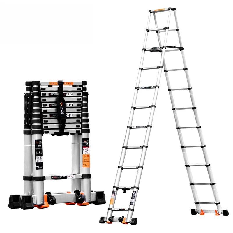 

3.2M Thickened aluminum alloy household telescopic ladder folding portable herringbone ladder engineering lift stairs