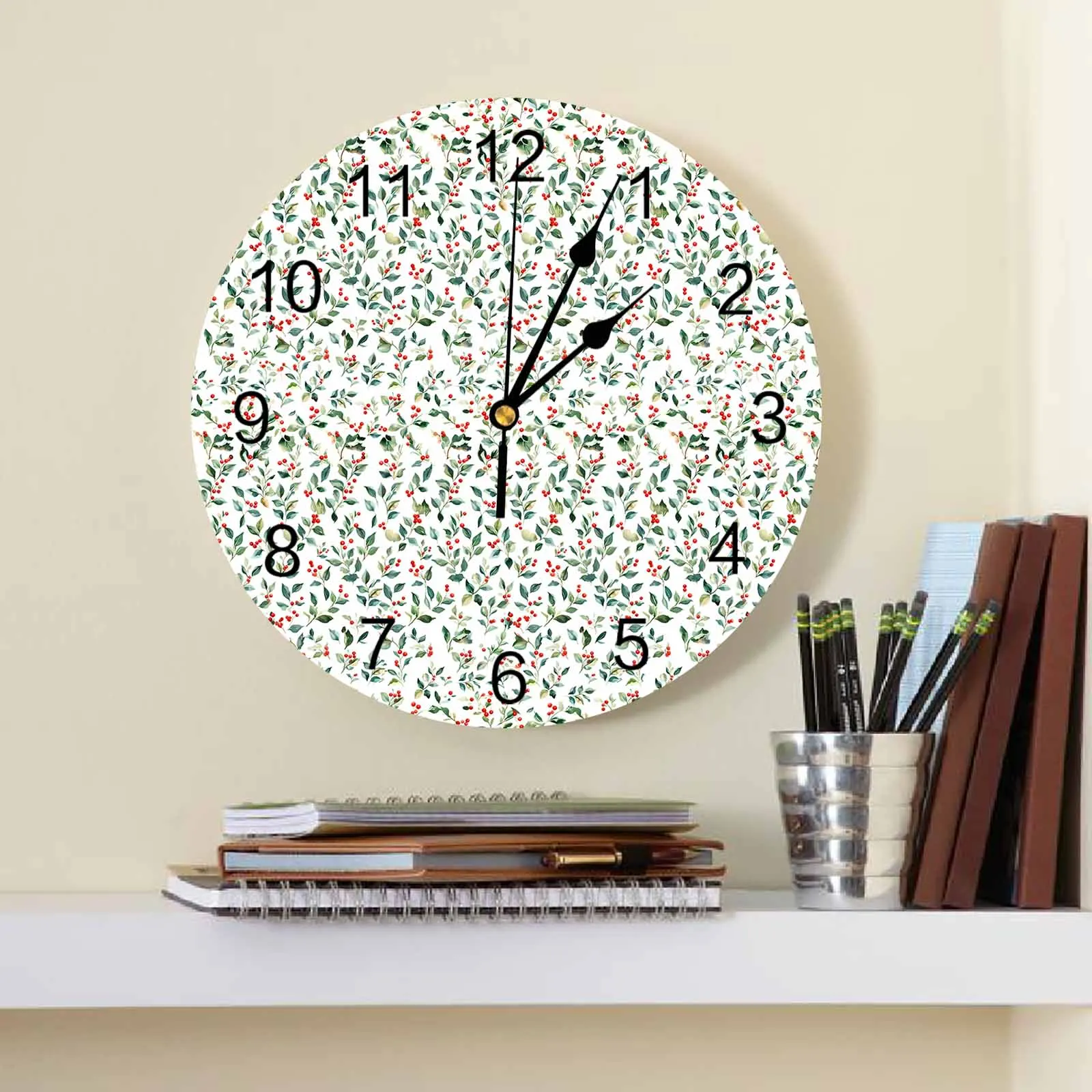 Plants Green Leaves Berries Wall Clock Large Modern Kitchen Dinning Round Wall Clocks Bedroom Silent Hanging Watch