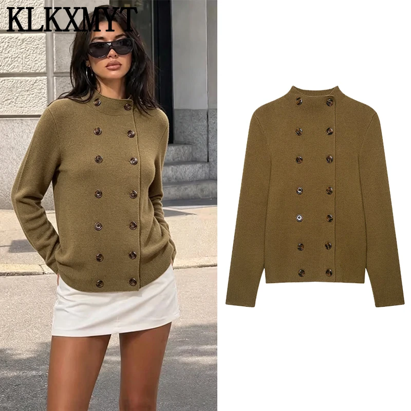 KLKXMYT Casual Chic Double-Breasted Cardigans For Women Long Sleeve Stand Collar Sweater 2026 New High Street Fashion Coats
