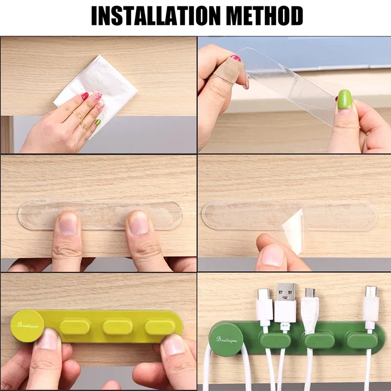 منظم كابل بيانات سيليكون ذاتي اللصق ، مشبك محور الشحن ، لفاف سطح المكتب ، مشبك لف الكابل الثابت