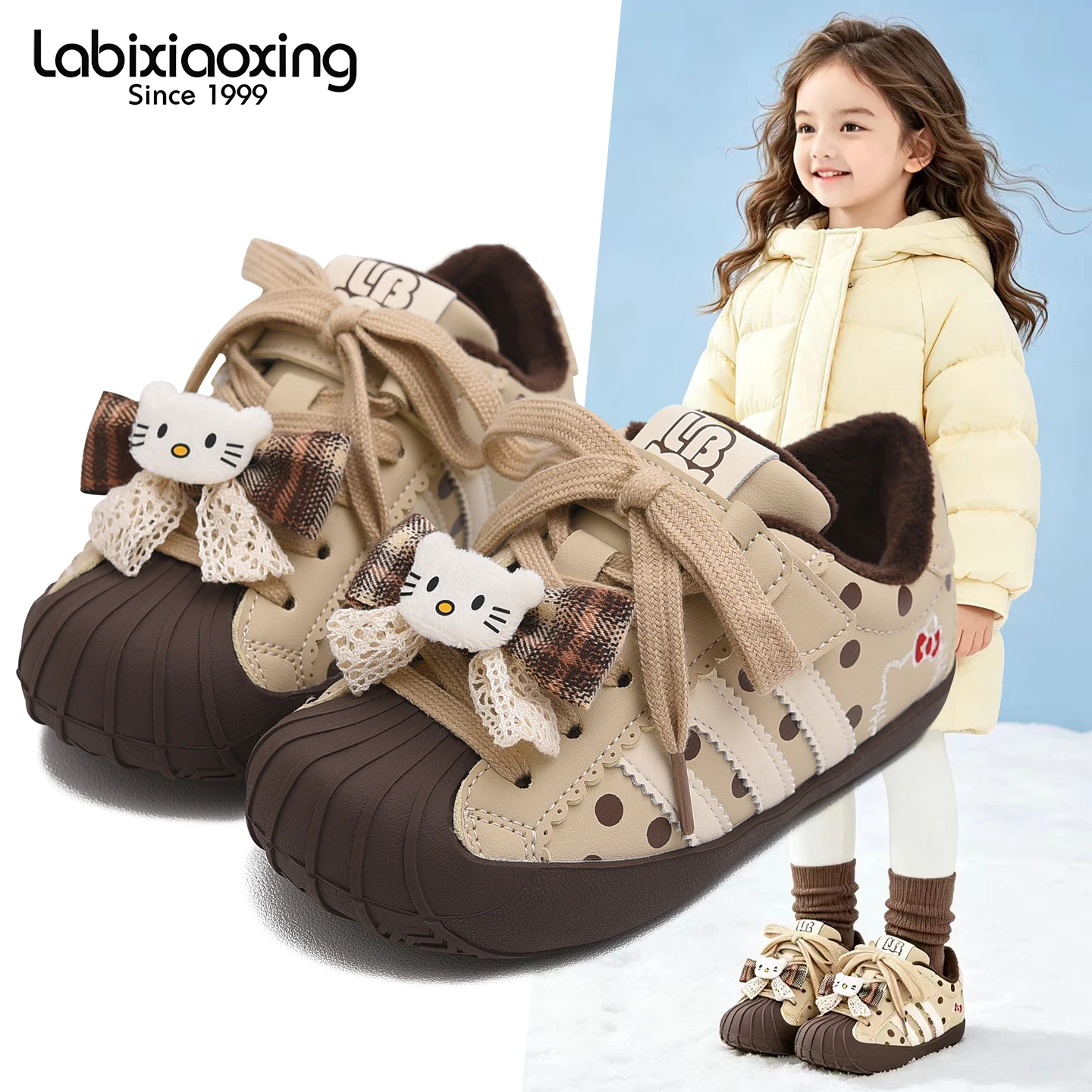 Girls' moral training shoes with plush cotton shoes, winter new style children's shoes, children's board shoes, warm and non sli