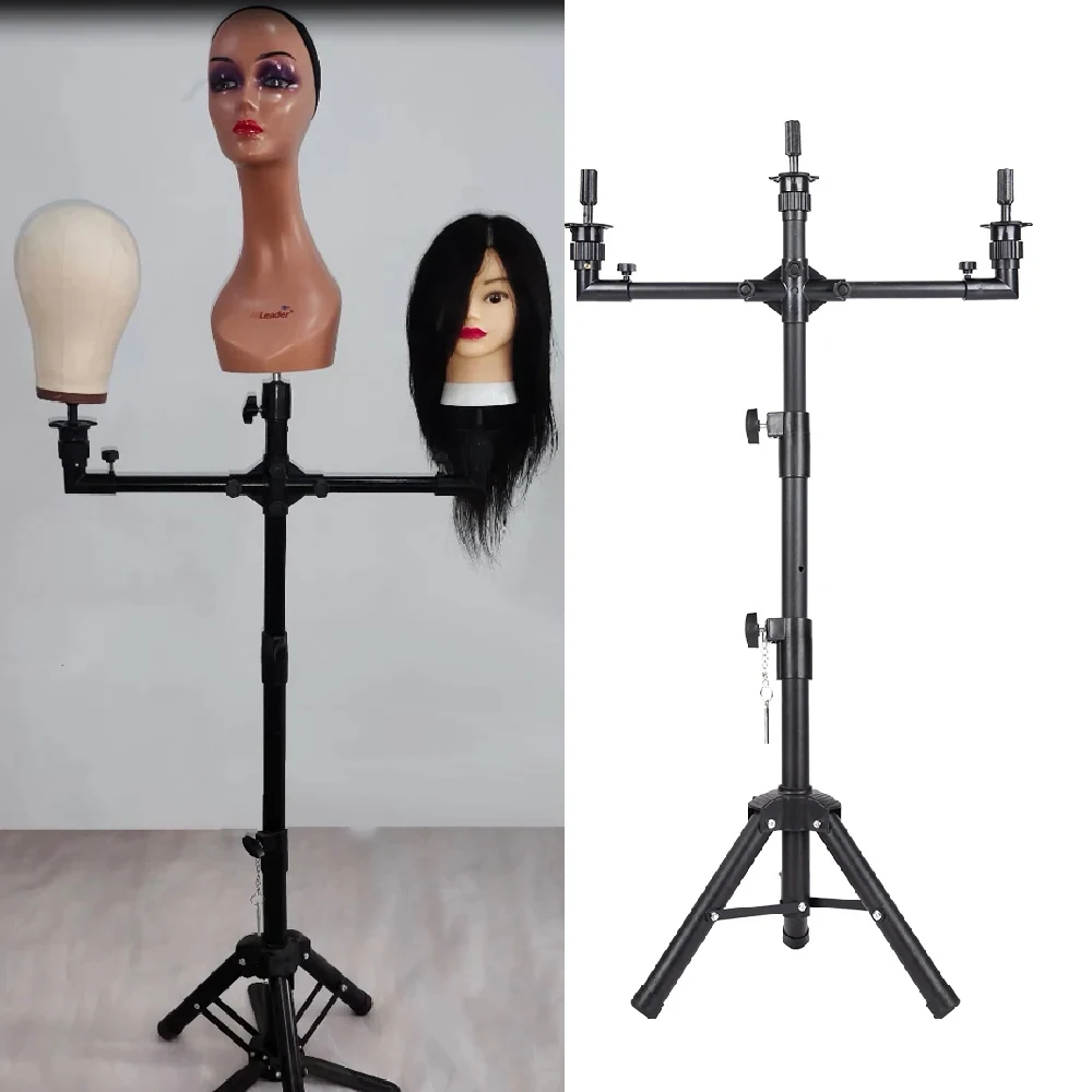 Wig Stand Tripod Adjustable Metal Holder for Hairdresser Practice Training Style Display Human Mannequin Head Cosmetology