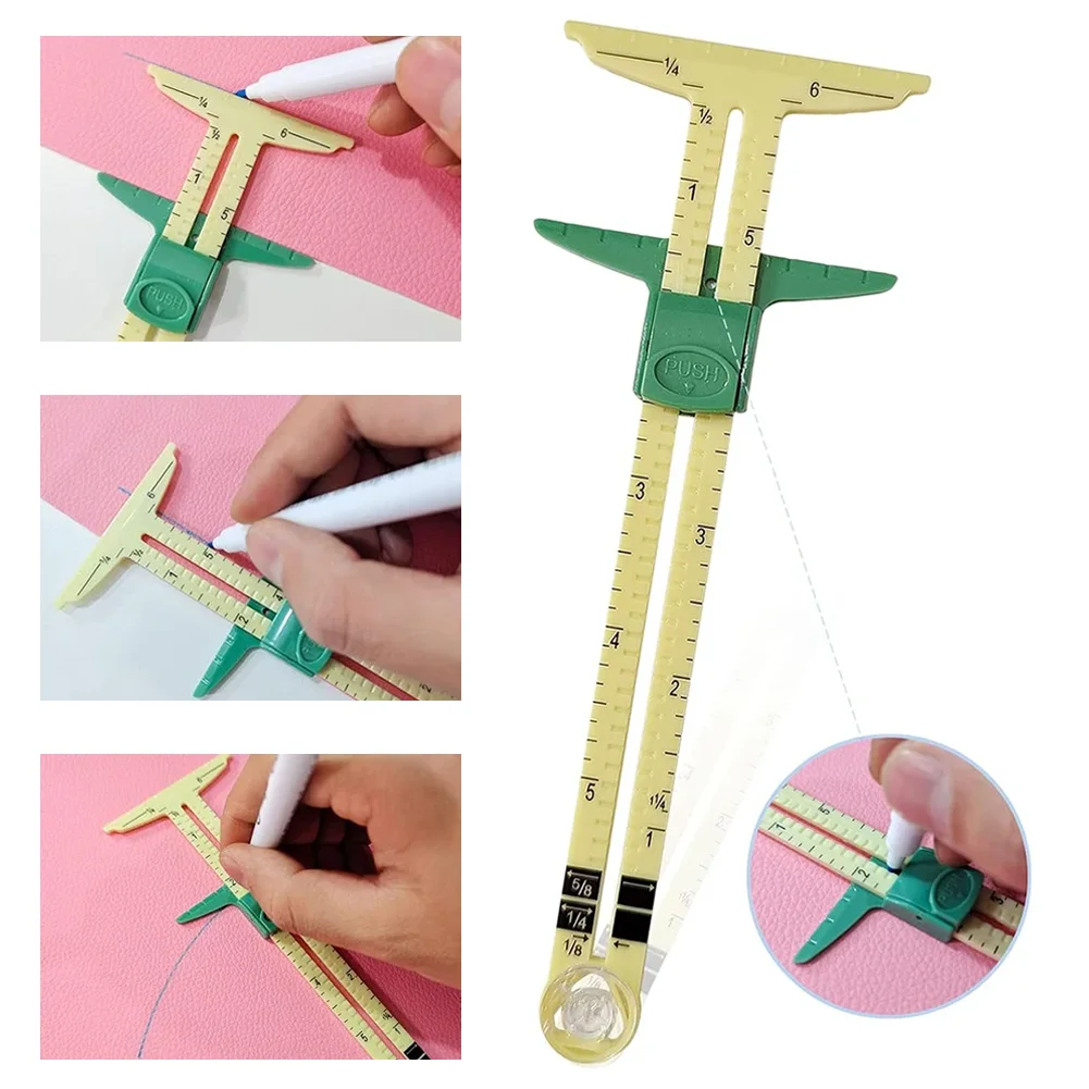 Adjustable 3 Piece Sewing Gauge Set with Dual Sided Measurement for Seam Allowance Hem Guide and Craft Precision