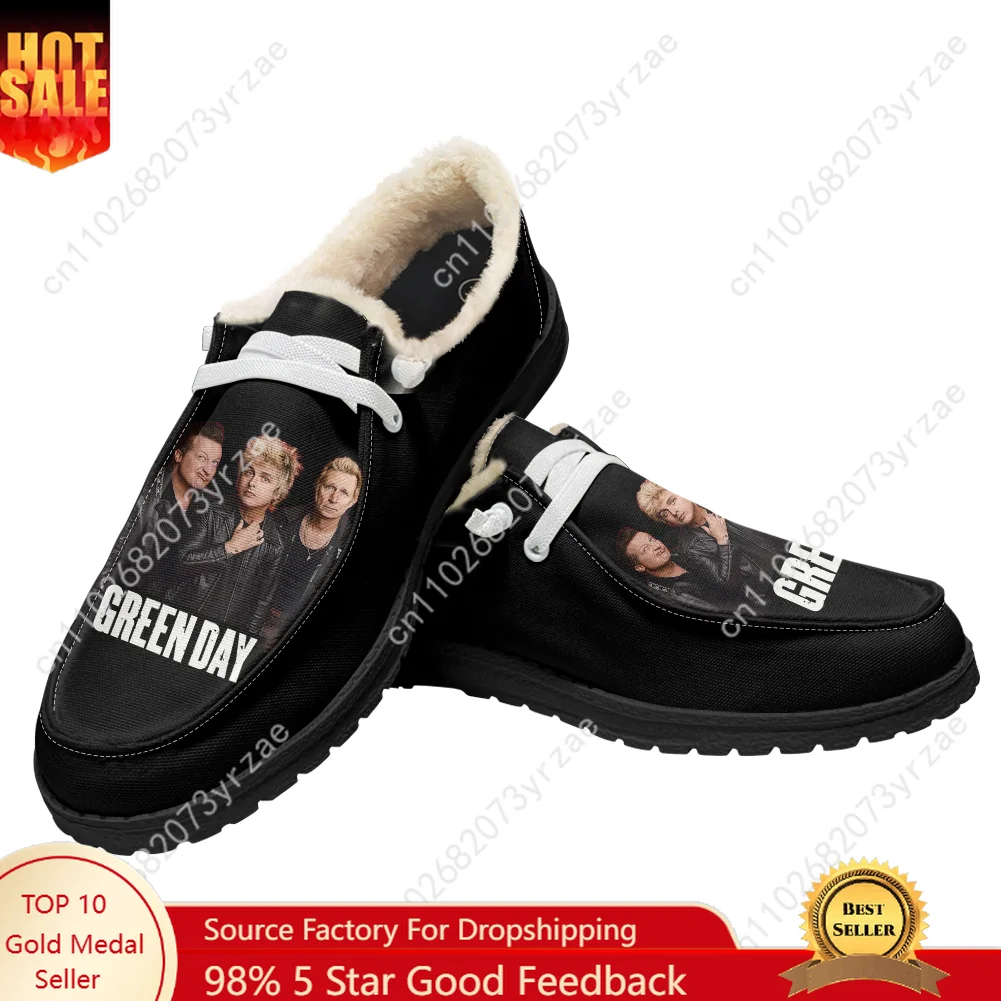 

Green Day Velvet Flat Shoes Men Women Warm Casual Shoe Indoor Outdoor Light Shoe Personalized Fashion Print Custom Couple Shoes