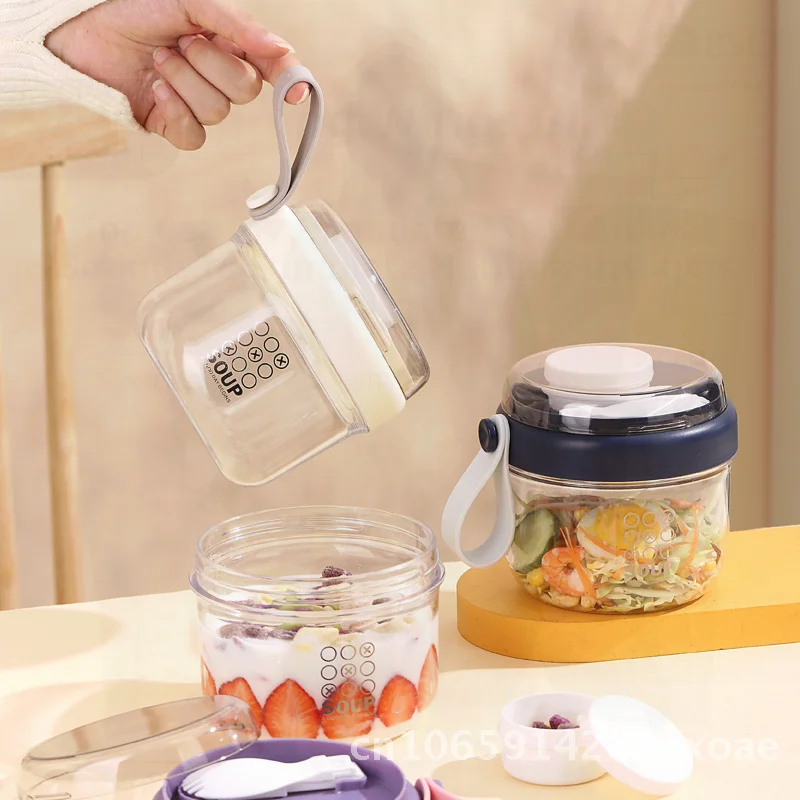 Portability Meets Convenience: INS Yogurt Cup with Handle 650ml for Oat Fruit Salad Soup Porridge Soy Milk - Student & Adult