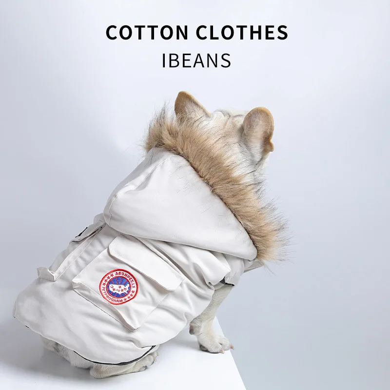 معطف كلب للكلاب الصغيرة، سترة منتفخة مقاومة للرياح مع غطاء رأس وجيب من الفرو الصناعي، معطف شتوي دافئ للكلاب #1