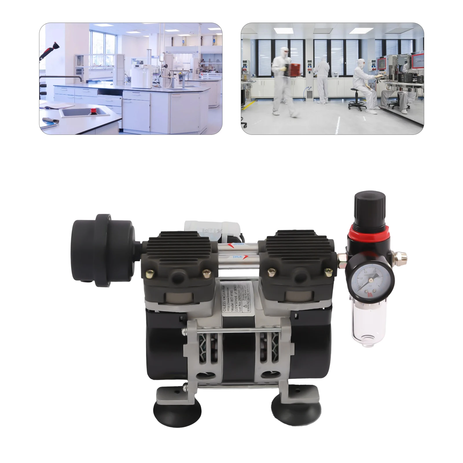 60L Laboratory Oil Free Diaphragm Vacuum Pump Medical Pump Air Compressor Head With Silencer & Air Filter