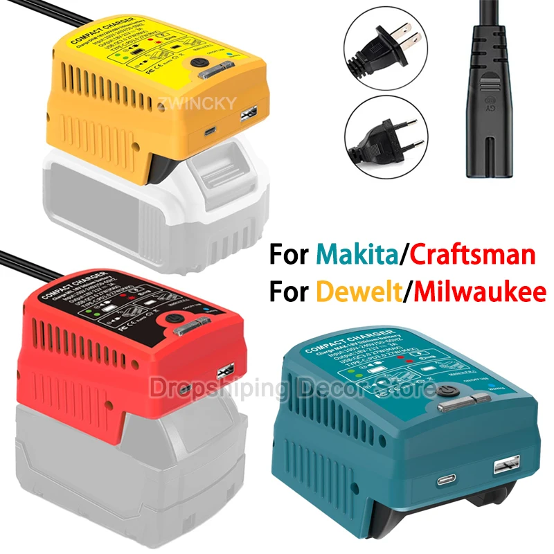 

Для Makita/Dewelt/Milwaukee/Craftsman 18 В литий-ионный аккумулятор, быстрое зарядное устройство с выходным портом USB Type-C, портативное зарядное устройство с напоминанием о музыке